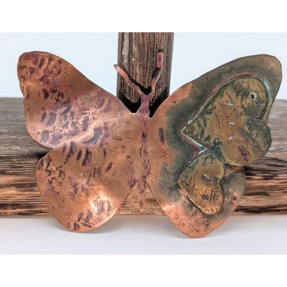 Three Piece Lot of Copper Cuff Bracelets & Large 3.25 x 2.25" Butterfly Pin - Picture 2 of 9